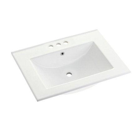 FAUCETURE Ultra Modern 24"x18" Ceramic Vanity Top (4" Faucet Drillings), White LBT24187W34